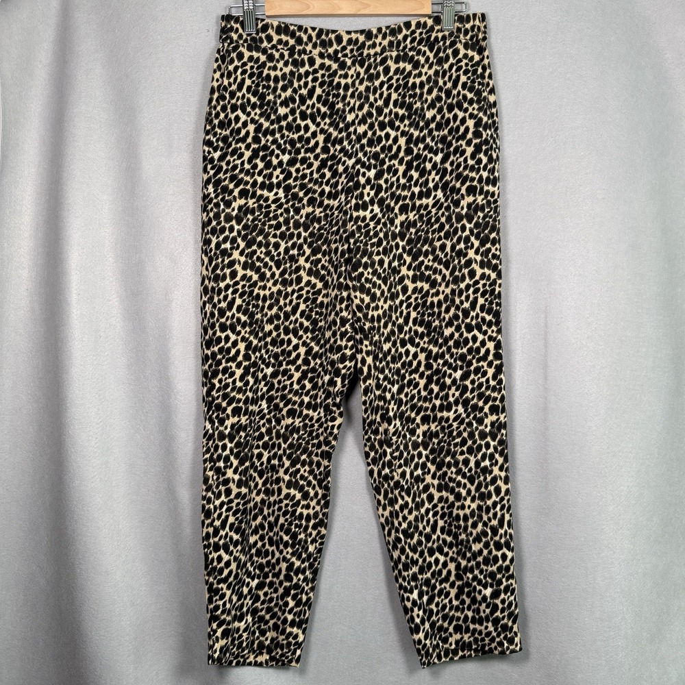 J Crew Leopard Print Pants Lightweight Pockets Cropped Sz 10